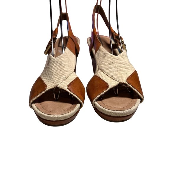 Circa Joan David Cloth & Leather Wedge Sandal 7M - Picture 2 of 10